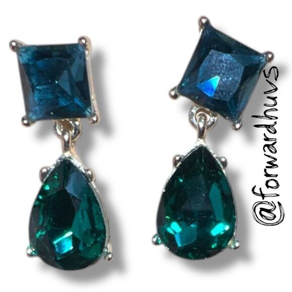 Bundle Sale 3 for $15 | Drop Earrings – Faceted Green Square & Teardrop Stones - Picture 1 of 9